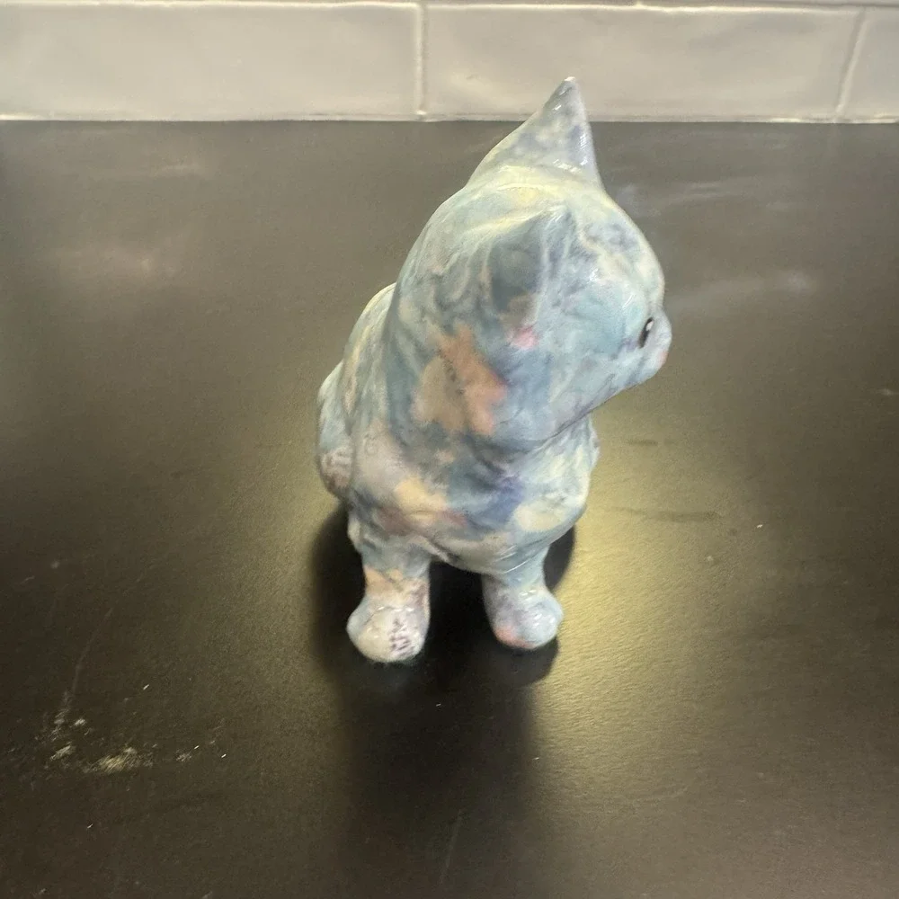 Vintage‎ Ceramic Glazed Country Floral Sponge Wear Cat Kitten Figurine